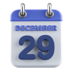 29th December Calendar Icon 3D Render