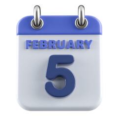 5th February Calendar Icon 3D Render