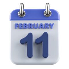11th February Calendar Icon 3D Render
