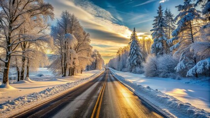Fototapeta premium winter road and cold day 