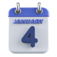4th January Calendar Icon 3D Render