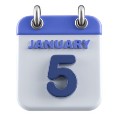 5th January Calendar Icon 3D Render