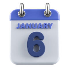 6th January Calendar Icon 3D Render