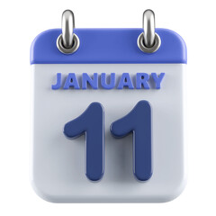 11th January Calendar Icon 3D Render
