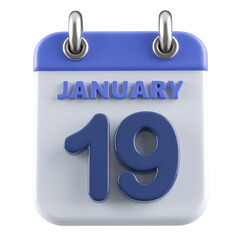 19th January Calendar Icon 3D Render