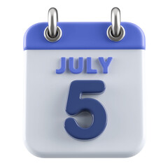 5th July Calendar Icon 3D Render