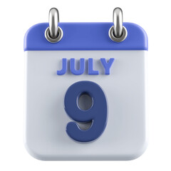 9th July Calendar Icon 3D Render