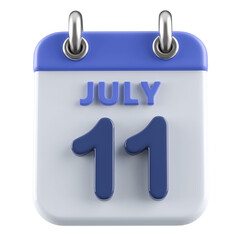 11th July Calendar Icon 3D Render