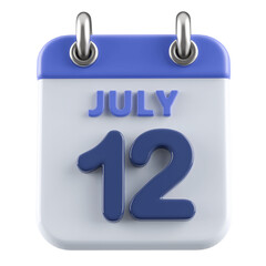 12th July Calendar Icon 3D Render