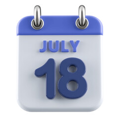 18th July Calendar Icon 3D Render
