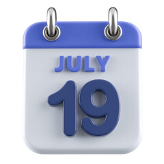 19th July Calendar Icon 3D Render