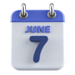 7th June Calendar Icon 3D Render