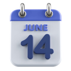 14th June Calendar Icon 3D Render