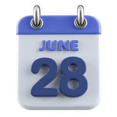 28th June Calendar Icon 3D Render