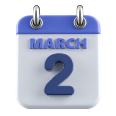 2nd March Calendar Icon 3D Render