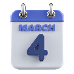 4th March Calendar Icon 3D Render