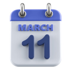 11th March Calendar Icon 3D Render