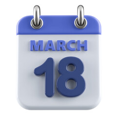 18th March Calendar Icon 3D Render