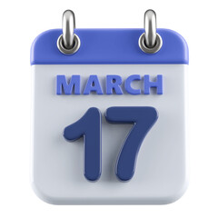 17th March Calendar Icon 3D Render