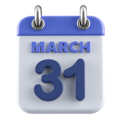 31st March Calendar Icon 3D Render