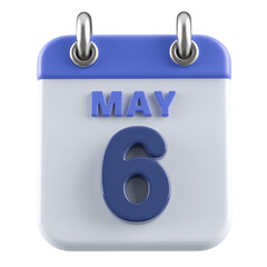 6th May Calendar Icon 3D Render