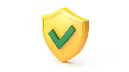 cartoon 3d Icon safety shield green check mark perspective . yellow symbol security safety icon....