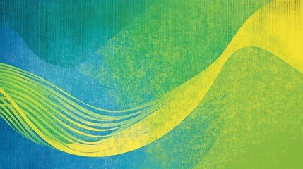 Abstract Art with Yellow, Green, and Blue Swirls on a Textured Background