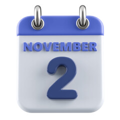 2nd November Calendar Icon 3D Render