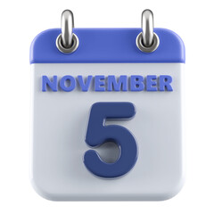 5th November Calendar Icon 3D Render