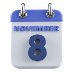 8th November Calendar Icon 3D Render