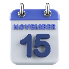 15th November Calendar Icon 3D Render