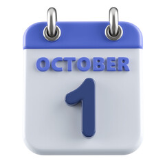 1st October Calendar Icon 3D Render