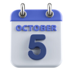 5th October Calendar Icon 3D Render