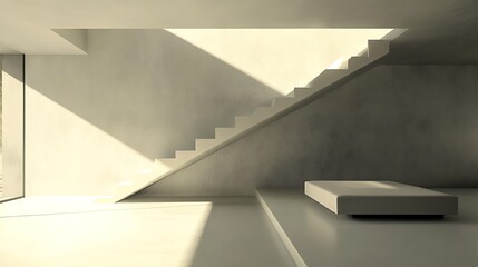 Obraz premium Modern Interior Design with White Stairs and a Platform Bed