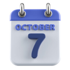 7th October Calendar Icon 3D Render