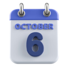 6th October Calendar Icon 3D Render