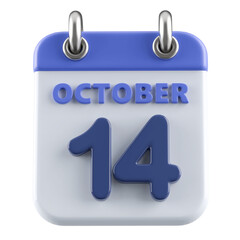 14th October Calendar Icon 3D Render