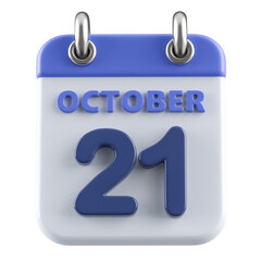 21st October Calendar Icon 3D Render
