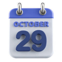 29th October Calendar Icon 3D Render