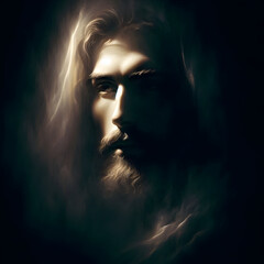 Fototapeta premium Face of Jesus Emerging from Darkness