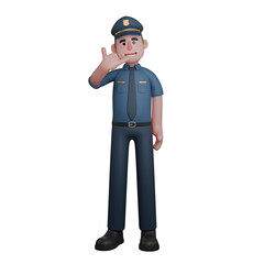 Professional Male Police in 3D Animation. Police Officer Making a Phone Call Gesture. Law Enforcement