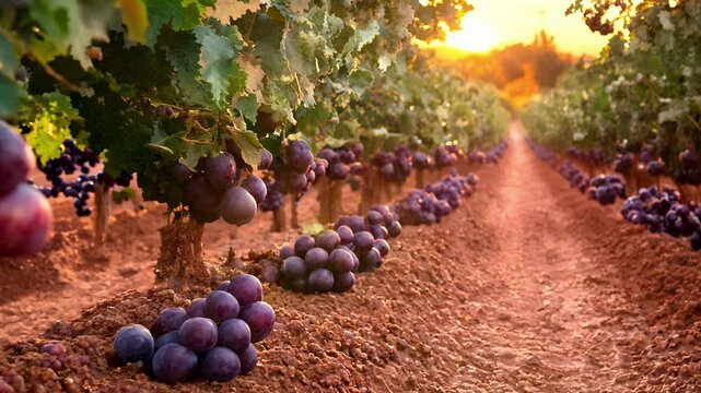 Harvest ripe plums in a picturesque orchard as the sun sets, casting a warm glow on rows of fruit-laden trees.