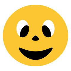 Emoji with a smile. Laughing facial expression. Yellow round. Color vector illustration. Isolated background. Cute grimace. A funny look. Idea for web design.