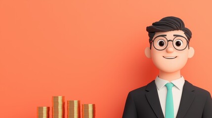 Obraz premium Happy Cartoon Investor Celebrating Market Win | Fun Financial Success with Copy Space, Selective Focus,