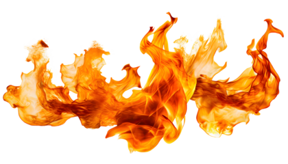 fire flames Splashes on a white isolated background. Generative AI.