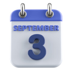 3rd September Calendar Icon 3D Render