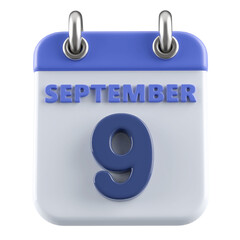 9th September Calendar Icon 3D Render