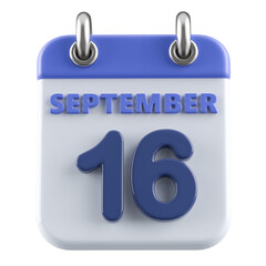 16th September Calendar Icon 3D Render