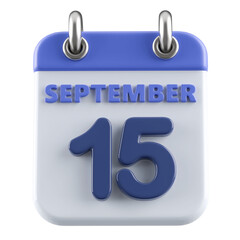 15th September Calendar Icon 3D Render