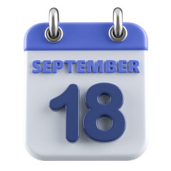 18th September Calendar Icon 3D Render